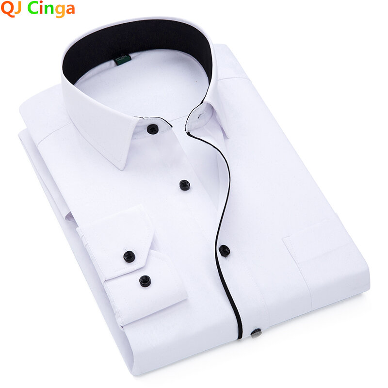 Camisa de manga larga para hombre, Camisa ajustada de algodón, color blanco y negro, para oficina y negocios, color azul cielo, S-5XL