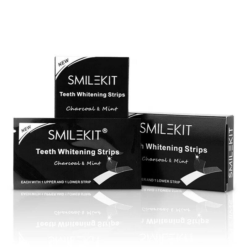 Tiras blanqueadoras de dientes de carbón activado, Gel blanqueador, herramienta blanca, elimina manchas, cuidado de la higiene bucal, 14 unidades