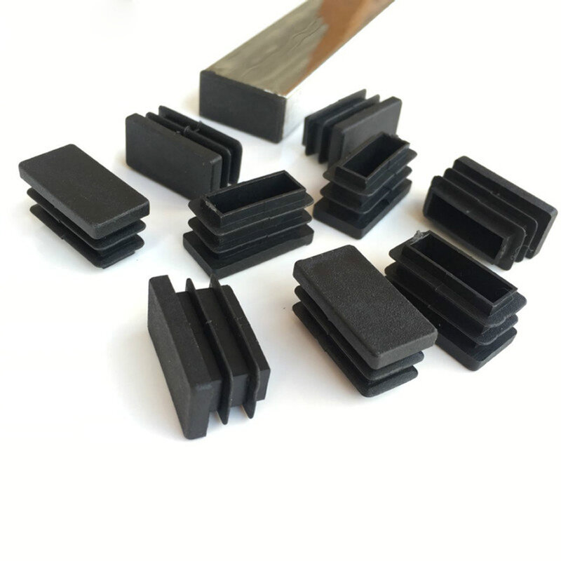 Tapas de plástico negras rectangulares, insertos de tubo, caja de tapón, Sección 10x20mm, 10x30mm-40x60mm, 4 unidades