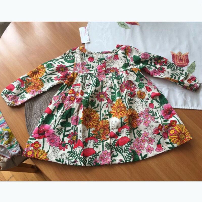 ¡Nuevo diseño de otoño 2018! vestido para niñas pequeñas de la marca maven, vestidos para niñas con estampado de plantas de algodón S0364