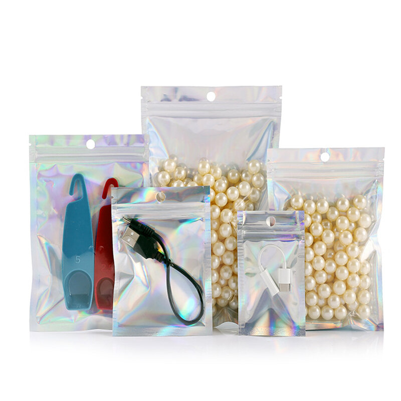 100 sztuk torebka bąbelkowa przezroczyste torebki z zamkiem strunowym holograficzna torba do przechowywania świąteczny prezent opakowania skarpetki seksowna bielizna Glove Cosmetics