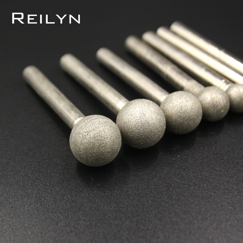 Reilyn-Mèches de polissage pour pierre, tête ronde 6mm, tête à bille, diamant émeri 120 #6mm-18mm, 1 pièce