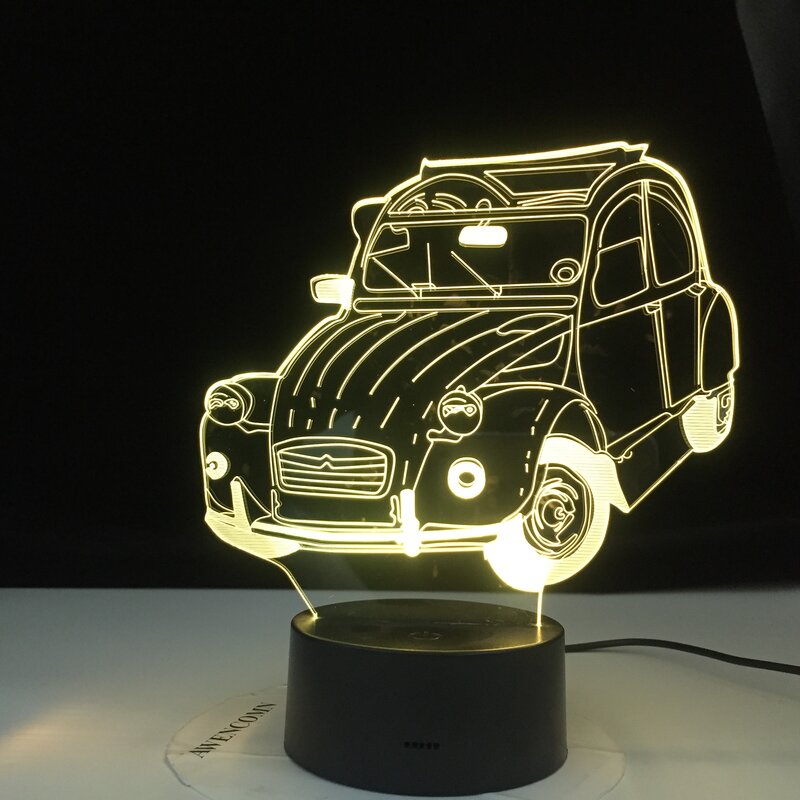 Cool Classic Car 3D Lamp, 2cv Ilusão, LED Night Light, Decoração para casa, Quarto da criança, Adulto, Office Decor, Vintage