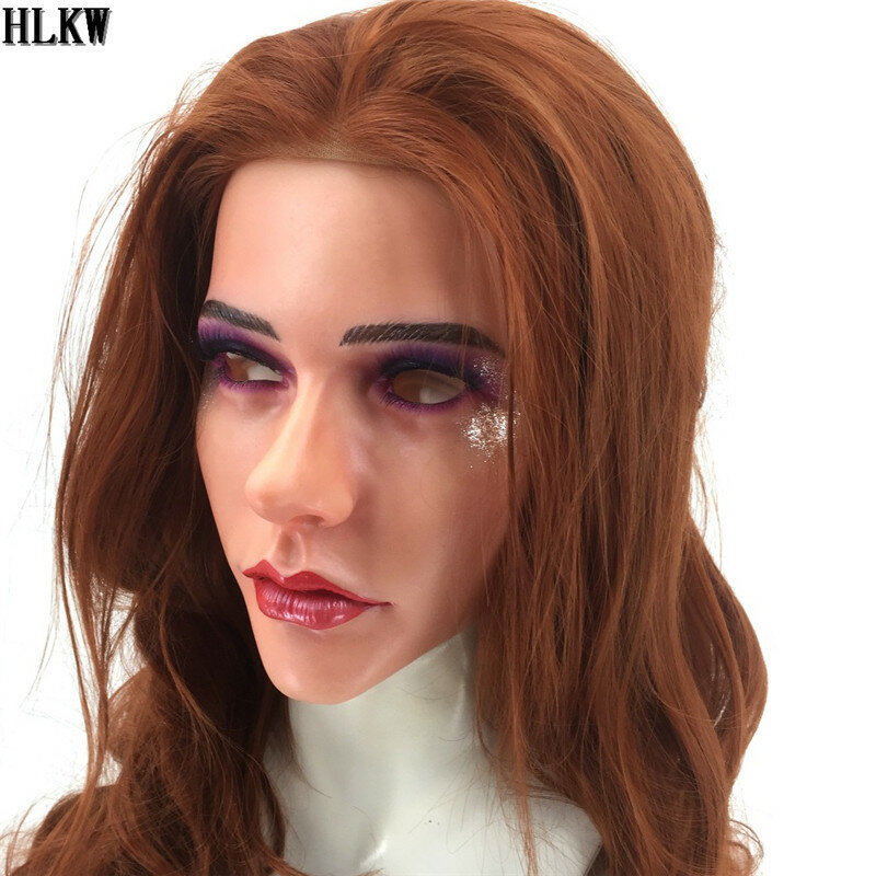 Sexy Lady Blonde Soft Silicone Face Mask Realistic Female Head Mask Handmade Face Cosplay Apparel for Crossdresser Transgender