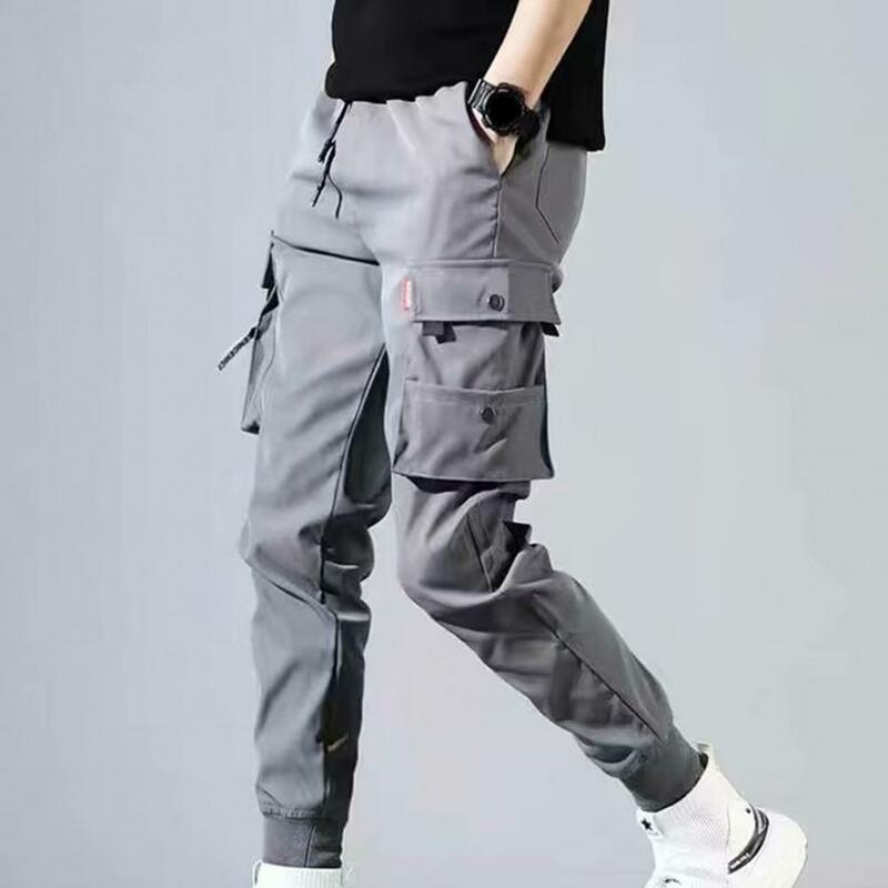 Calça de jogging casual de bolso hip-hop masculina, cor sólida, fina, primavera, verão, macacão esportivo tático masculino, quente, 50%