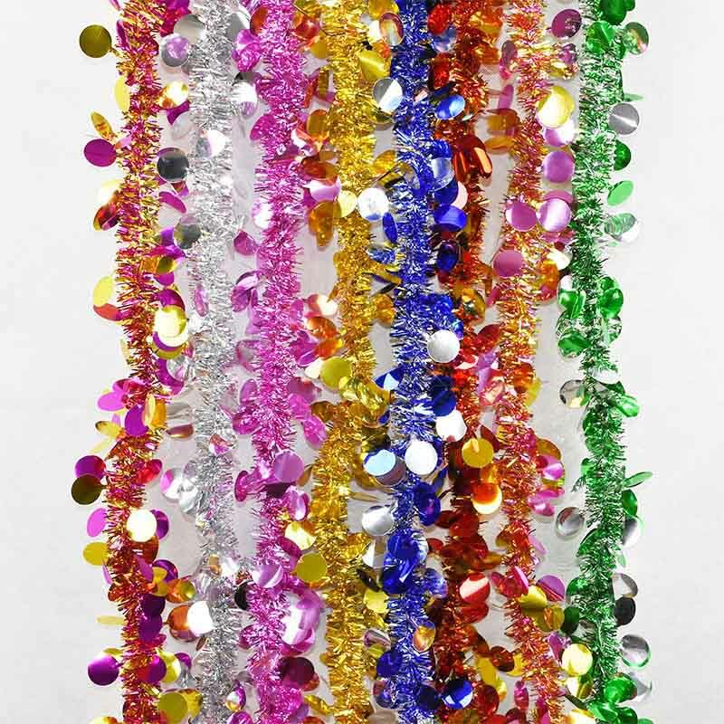 2m Colorful Foil Rattan Tinsel Streamer Christmas Garland Ornament Bar Tops Ribbon Christmas Decorations For Tree Guirlande Noel