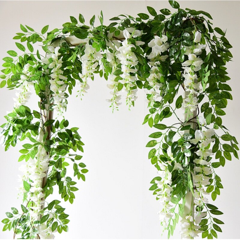 Arco de boda decoración de flores artificiales, planta falsa, glicina, flor Artificial, vid, guirnalda colgante de pared, hiedra, decoración del hogar, hojas