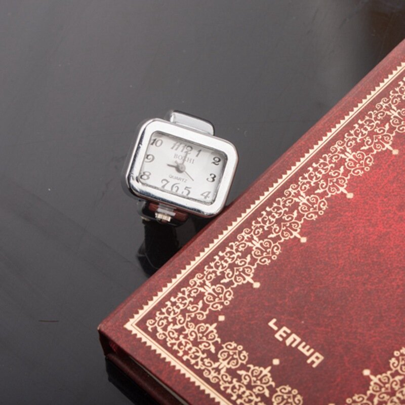Mini relógio quadrado feminino e masculino com anel personalizado, relógio quartz com dedo decorativo para tv