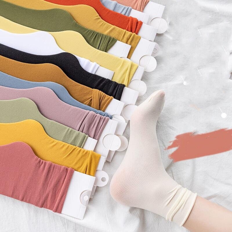 Calcetines de seda de hielo para mujer, de color sólido medias cómodas y transpirables, a la moda, para verano, 23 colores
