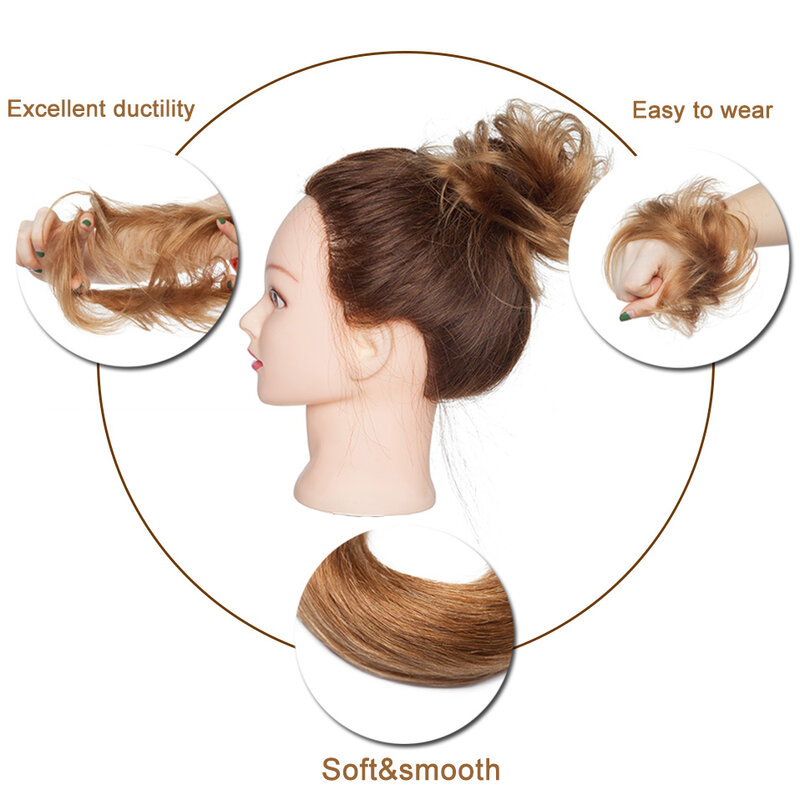 S-noilite-シニヨンヘアピース,ヘアエクステンション,人間の髪の毛,ゴムバンド,ポニーテール,ドーナツ
