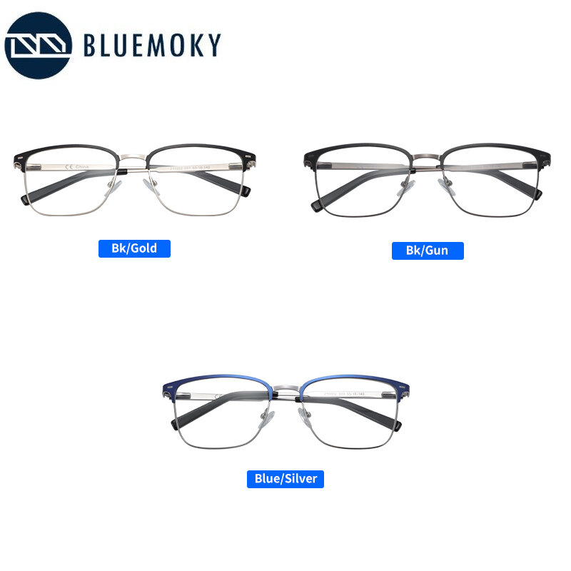 Bluemokyハーフリム処方眼鏡男性抗青色光フォトクロミックメガネ近視遠視光学プログレッシブ眼鏡