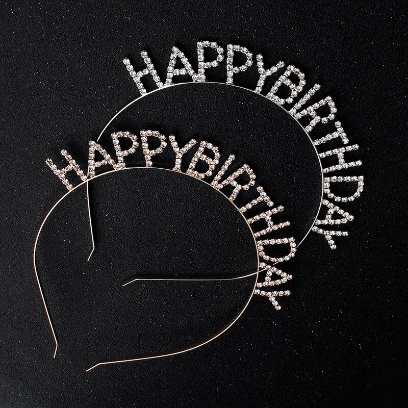 Diadema de decoración con letras de cristal para fiesta de cumpleaños, banda para el pelo para niños, feliz cumpleaños