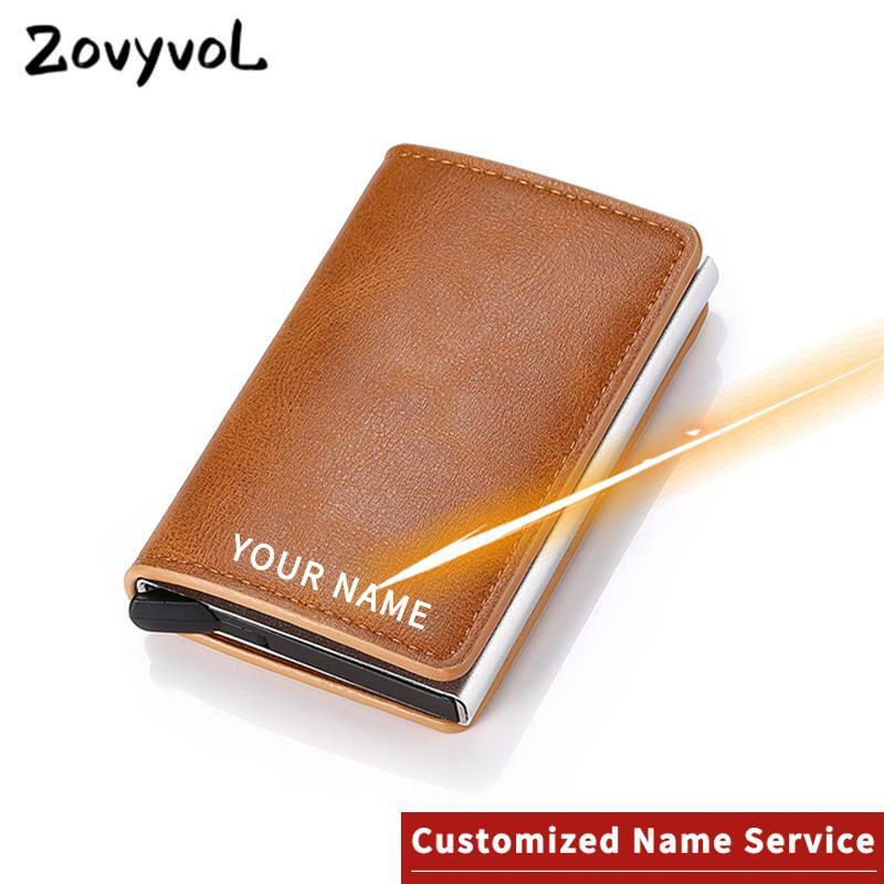 Portfel z napisami laserowymi Zovyvol 2023 nowy uchwyt na karty męski portfel ze skóry Pu ze stopu aluminium Rfid portfel na karty bankowe