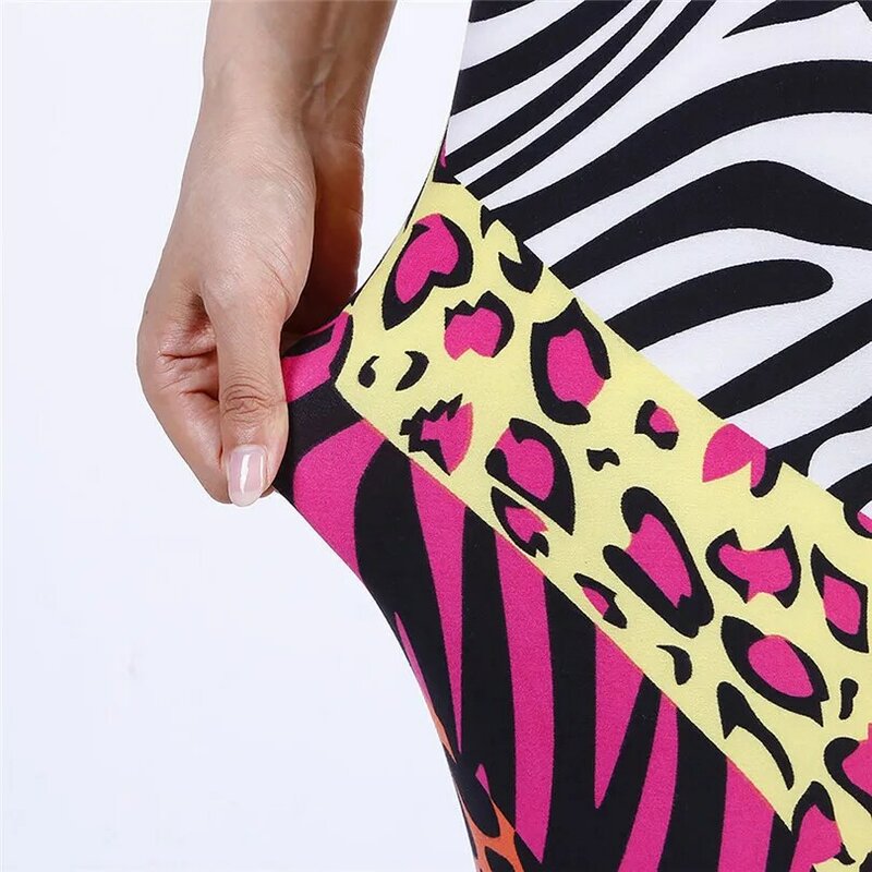 VISNXGI-mallas deportivas de cintura alta para mujer, medias de entrenamiento con patrón de leopardo de colores, hasta el tobillo, informales, novedad