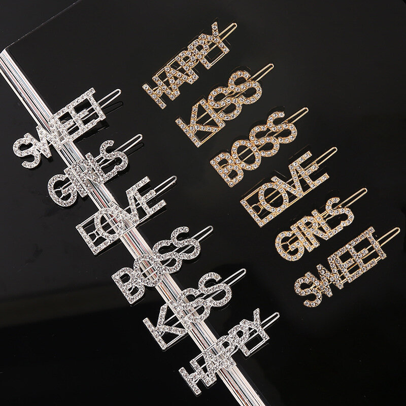 2019 Hot Fashion Letter Word Crystal Shiny Rhinestone Women Hairpins  Letters Hair Clips Girl Barrettes Hair Styling Accessories