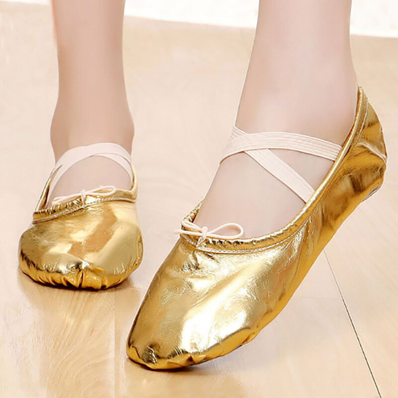 TOVN جديد المهنية بولي Gold الذهب الفضة التدريب تشكيل الجسم اليوغا النعال البطن الباليه الرقص أحذية الاطفال الفتيات امرأة