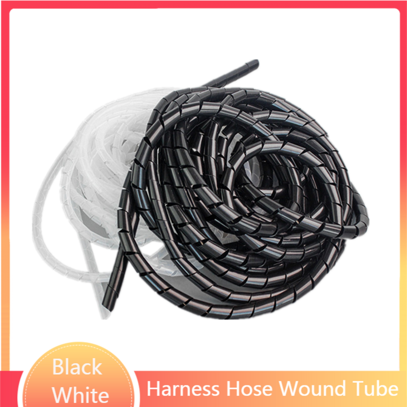 Black/White Cable Wire Winding Pipe Spiral Wrapping Wire Organizer Sheath Tube PE 5mm-25mm Cable Sleeve Harness Hose Wound Tube