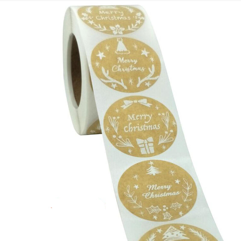 Adesivos artísticos de feliz natal com 3.8cm/500 polegadas, etiquetas adesivas de vedação para padaria, presentes de embalagem, decoração de papelaria peças