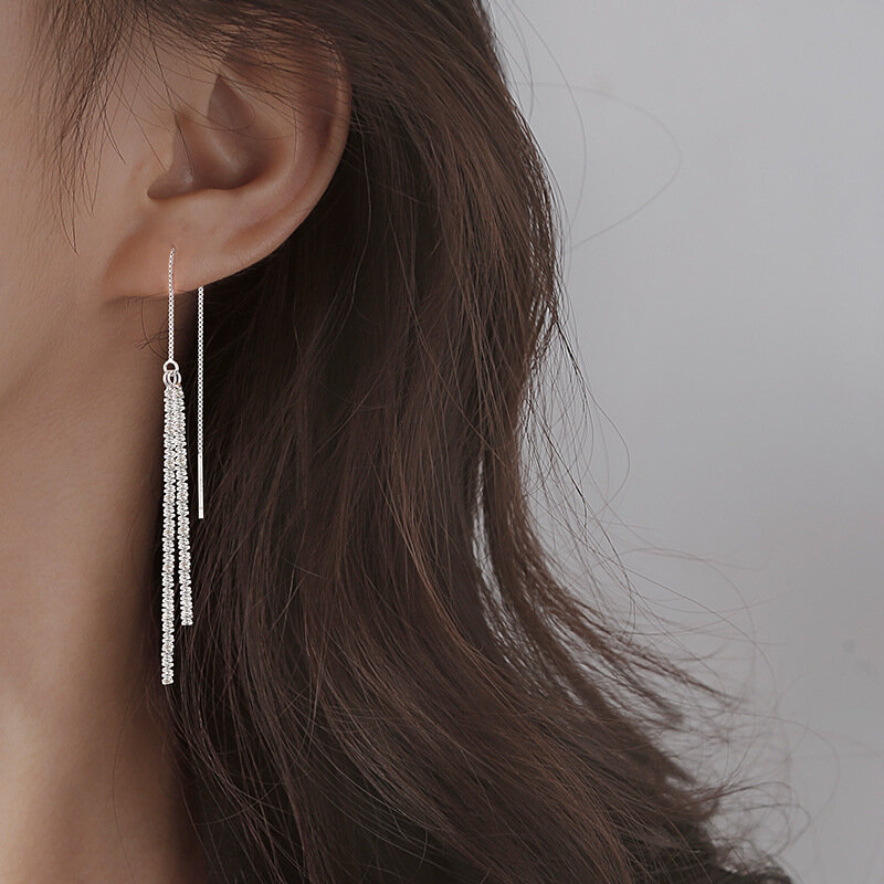 925 Sterling Silver Sparkling Ear Line Long Tassel Earrings Multi-Function Earrings Temperament Jewelry Woman Banquet Gift