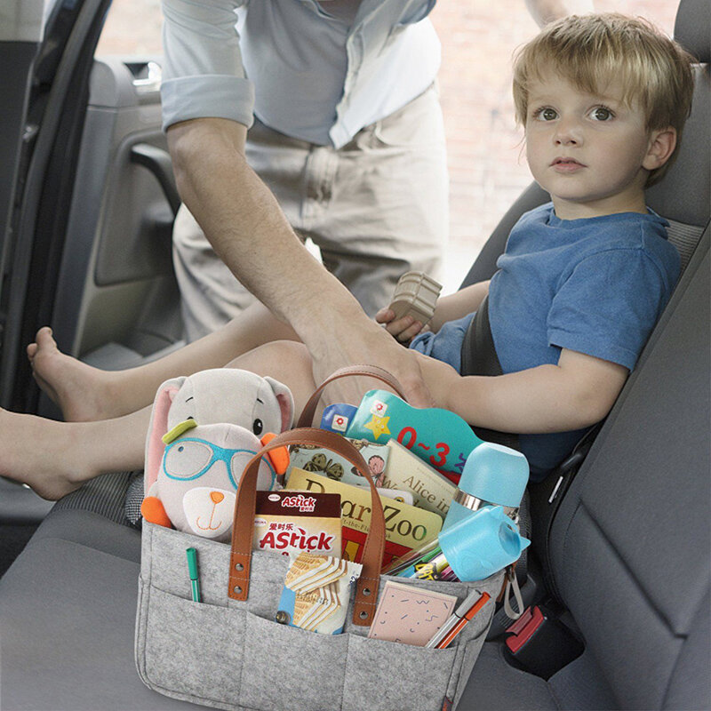 Baby Felt Storage Nursery Organizer Basket borsa per pannolini per neonati con manico Caddy fasciatoio portaoggetti per bambini tasca grande