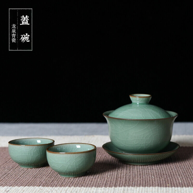 China longquan celadon gaiwan conjunto de chá kung fu ge forno tigela cobertura sancai 200ml