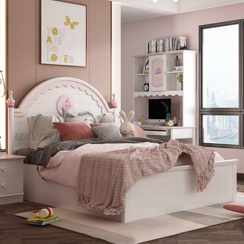 Lively And Durable Cartoon Pattern Girl Princess Modern Solid Wood High Box Bed 1.5M Single Bed Children's Room Furniture