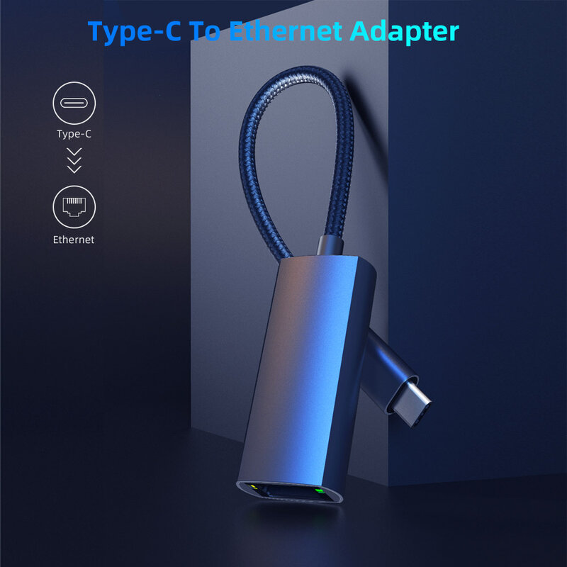 USB Ethernet USB-C untuk RJ45 Lan Adaptor untuk MacBook Pro Samsung Galaxy S10/S9/Note20 Tipe C kartu Jaringan Ethernet USB