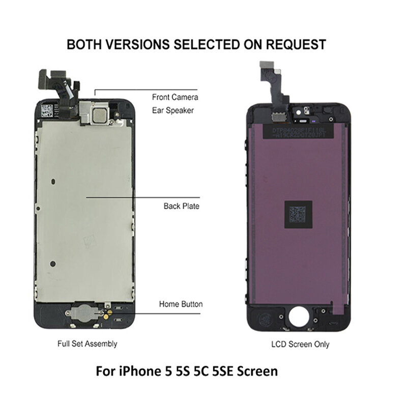 Pantalla LCD completa para iPhone 5, 5S, 5C, SE, montaje de digitalizador táctil, Pantalla de repuesto con botón de inicio de cámara frontal