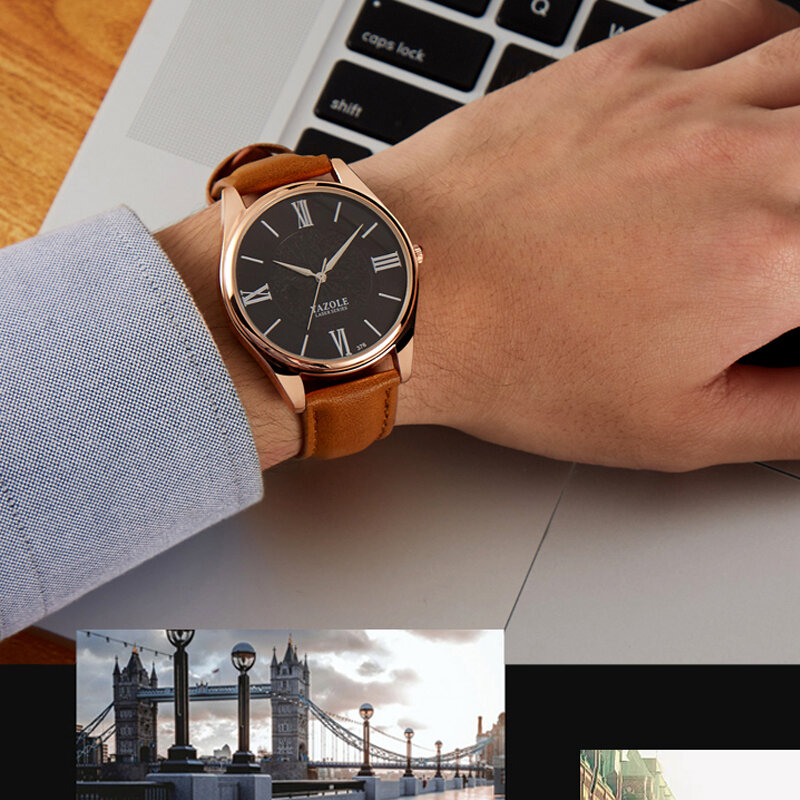 Design clássico dos homens relógios de quartzo marca de luxo yazole rosa ouro relógio para homens vogue pulseira de couro negócios relógios de pulso relogio