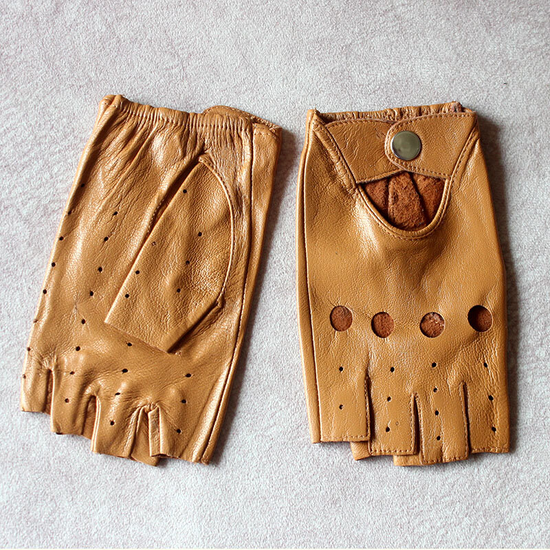Gants demi-doigt en cuir pour femmes, mitaines courtes, section fine, non doublées, moto, conduite, printemps et automne