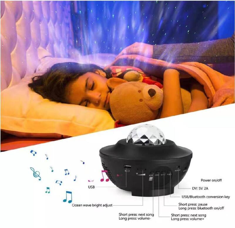 Colorido cielo estrellado océano proyector Bluetooth USB Control de voz reproductor de música LED luz de noche ola de mar lámpara de proyección de regalo