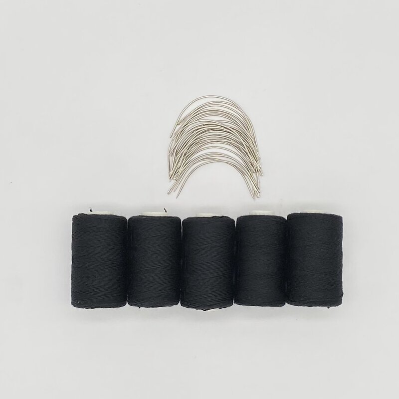 Набор игл для шитья, изогнутая хлопчатобумажная нить, 5 рулонов черных волос, 25 шт.