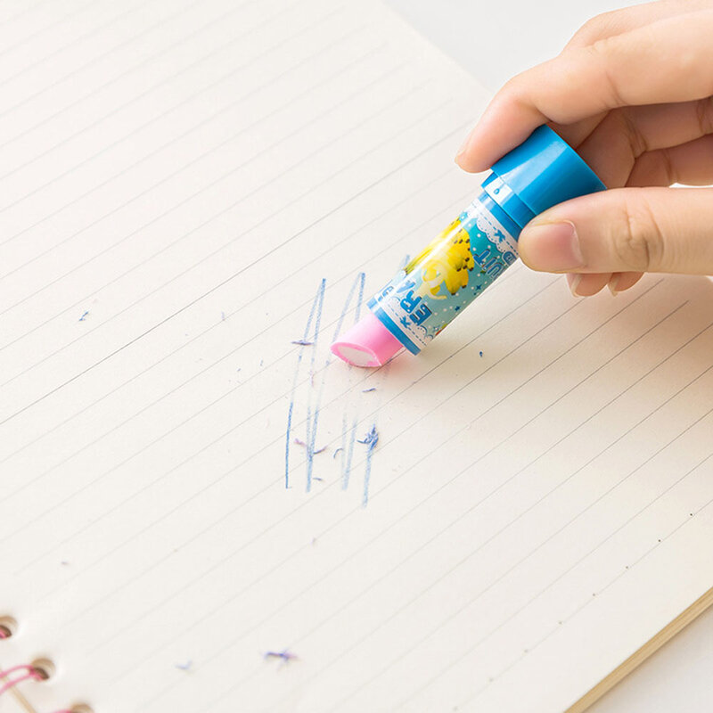 1PC Creative Fruit Pattern Lipstick Shape Eraser Students Stationery School Office Supplies Color Random