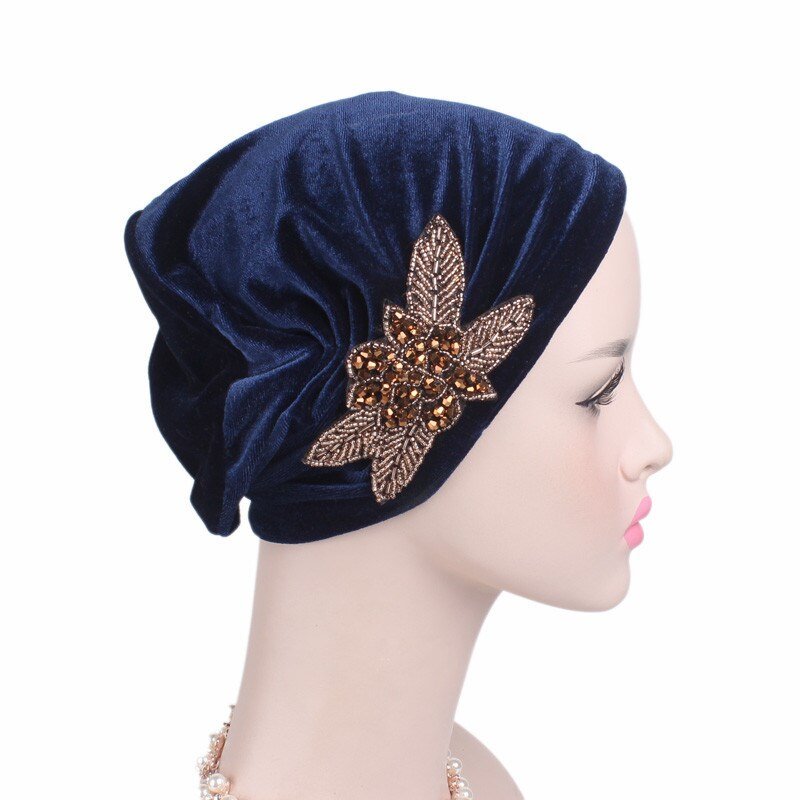 Turbante de terciopelo para mujer, bufanda musulmana con diamantes de imitación, diadema, turbantes, bufandas islámicas para la cabeza, novedad de 2023