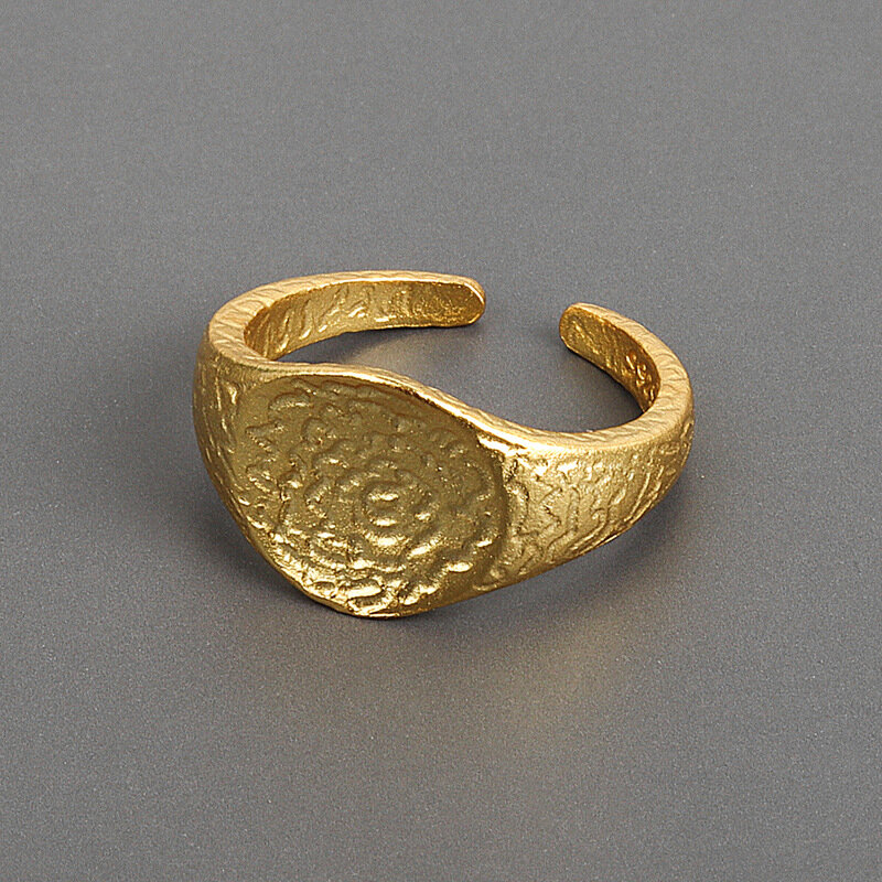 925เงินสเตอร์ลิง Bump Matte Gold สีแหวน Retro คู่ชั้น Distressed เปิด Handmade แหวนแฟชั่นเครื่องประดับ