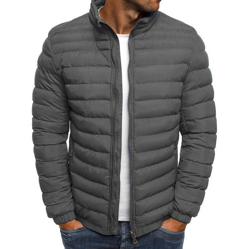 2021 Parka Jacket เสื้อฤดูหนาว Men Puffer แจ็คเก็ตผ้าฝ้ายสีทึบ Stand Collar ฤดูใบไม้ร่วงกระเป๋าซิป Parka แจ็คเก็ต Streetwear