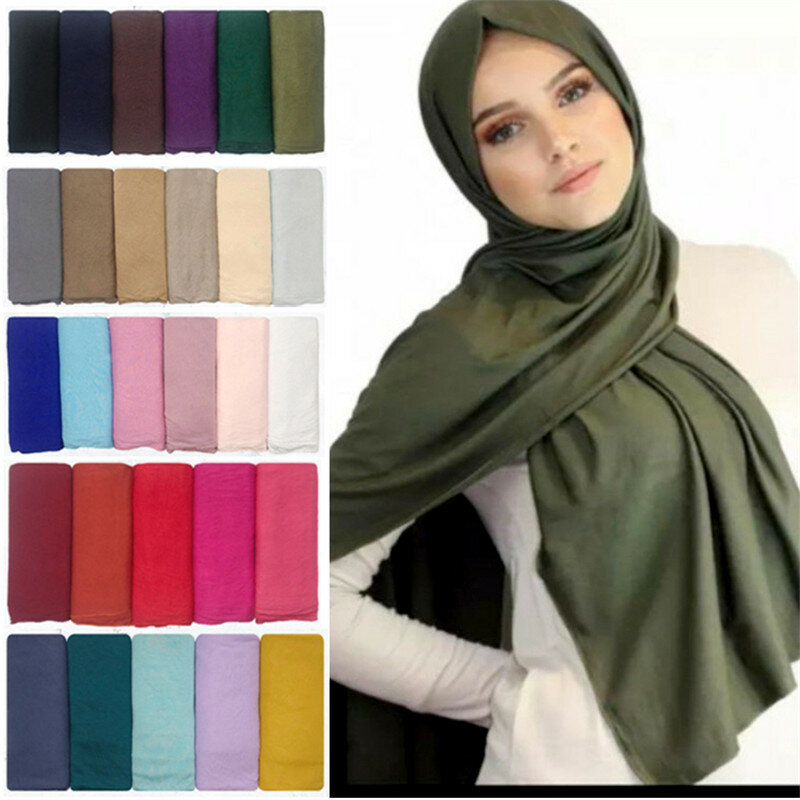 Plain สี Hijab ผ้าพันคอ Shawl สีทึบดี Stitch นุ่มยืด Turban หัวห่อผู้หญิงผ้าพันคอ170X55cm