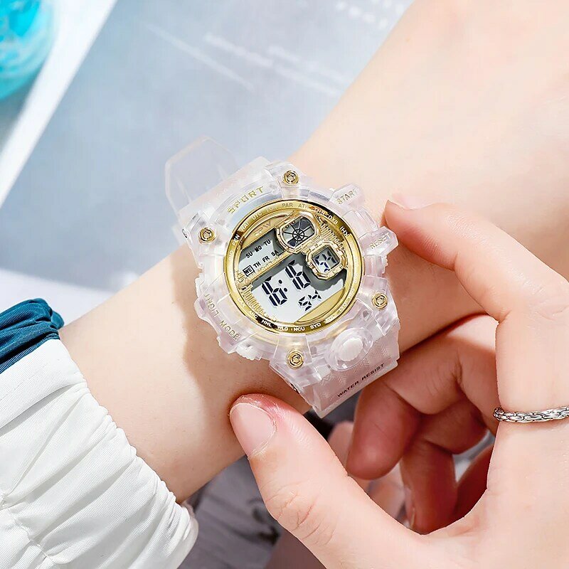 Digital Watches For Women School Girl Student Jelly Transparent Color 50meter Water Resistant