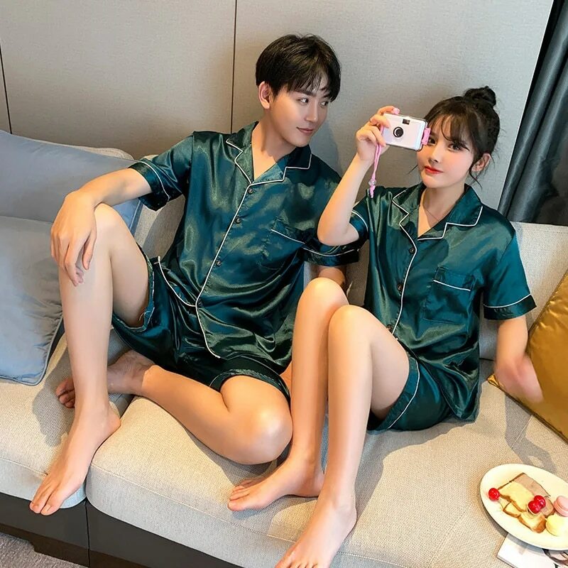 Pyjama de Luxe en Satin Trempé pour Homme et Femme, Ensemble de Vêtements de Nuit Décontractés pour Couple et Amoureux, Grande Taille