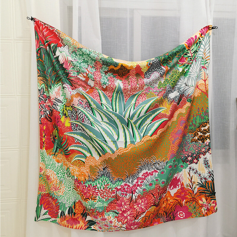 Koi leaping cachecol de seda feminino, lenço quadrado estampado decorativo para mulheres, presente de alta qualidade e xale