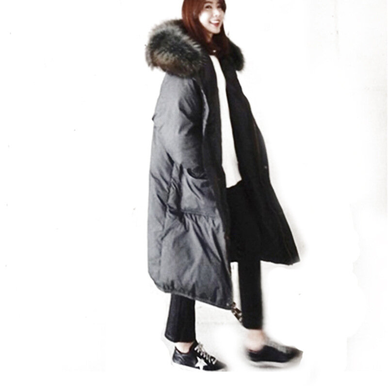 Piumino bianco anatra boolili donna collo di pelliccia grande con cappuccio giacca invernale spessa donna Parka caldo piumino Abrigos