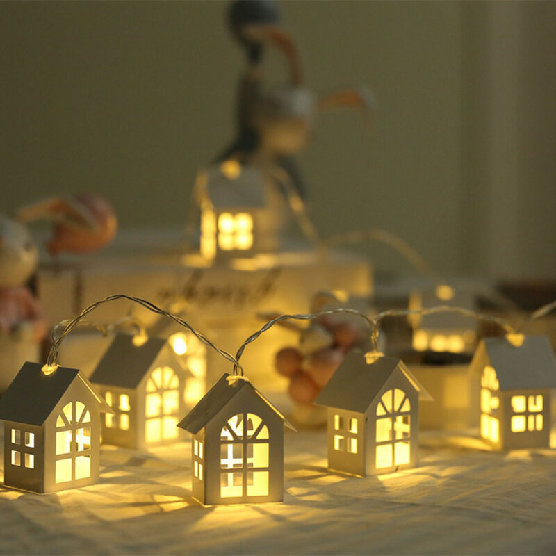 1LED 10LED Rumah Kayu LED String Cahaya Peri Lampu Garland Natal Pesta Pernikahan Liburan Cahaya Kayu Gantung Dekorasi Lampu