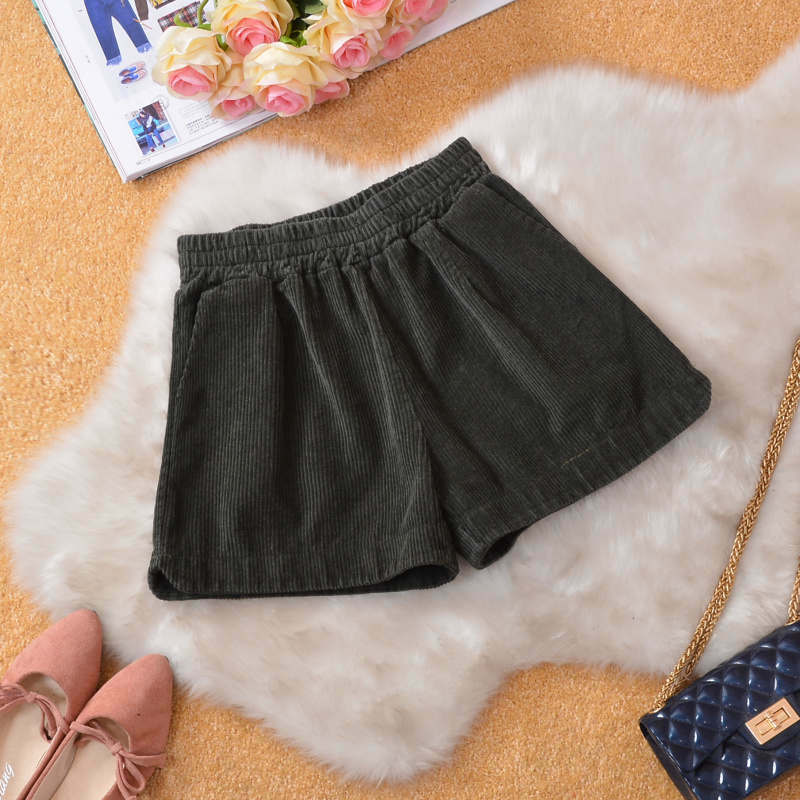 Corduroy shorts feminino outono inverno coreano moda vintage casual cintura alta solta a linha larga perna curta femme calças c7946