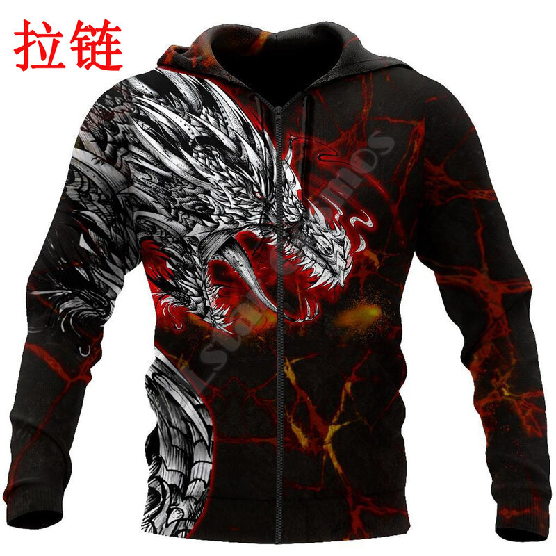 Tattoo Dragon Lava Art 3D Printed Men Hoodie Autumn and winter Unisex Deluxe Sweatshirt Zip Pullover Casual Streetwear KJ404