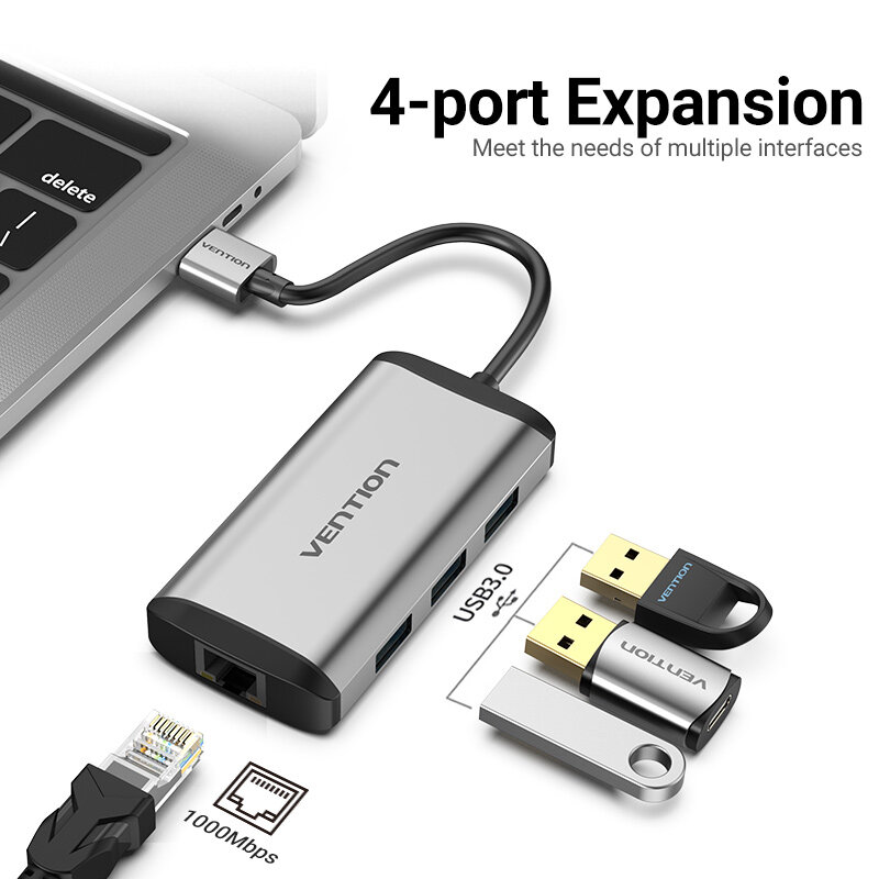 Vention USB 3.0 2.0 Ethernet Adaptor USB 3.0 untuk RJ45 Lan Kartu Jaringan untuk Windows10 8 8.1 7 XP Mac OS Laptop PC USB 3.0 HUB