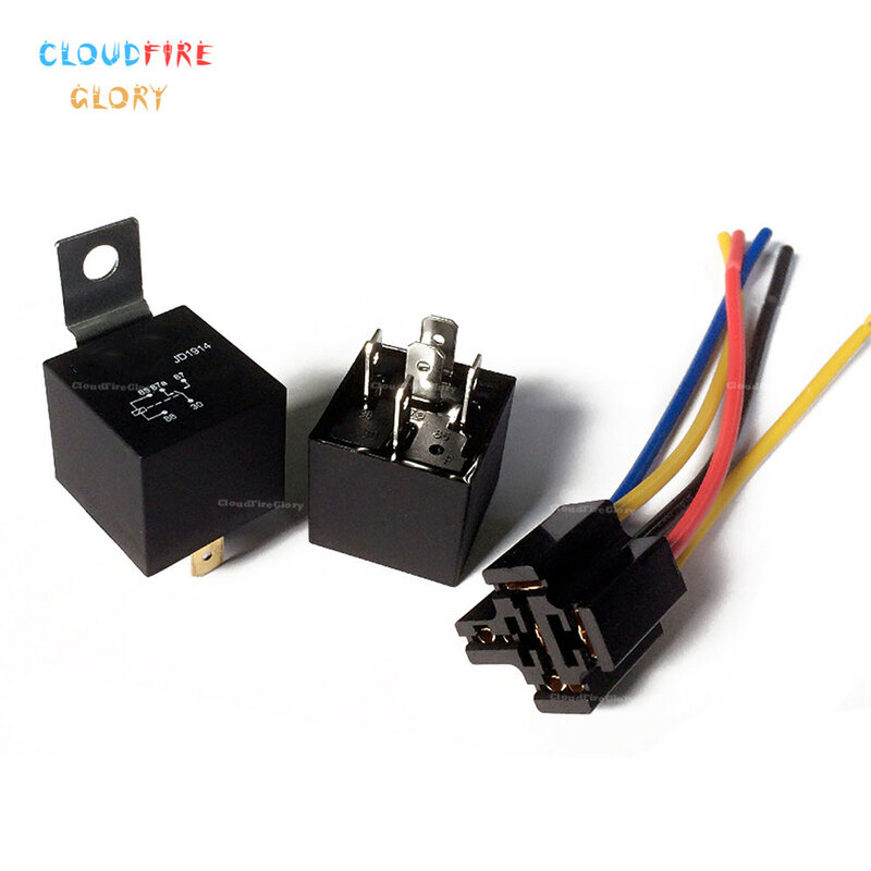 CloudFireGlory 5 Set 12V 30/40 Amp 5-Pin SPDT Automotive Relay with Wires & Harness Socket Set