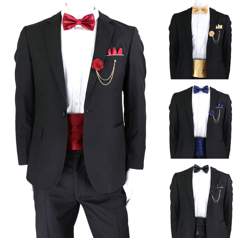 Classic Business Suit Solid Color Men's Tie Bowtie Waist seal Handkerchief Brooch Set For Luxury Wedding Groom Necktie Gravatas