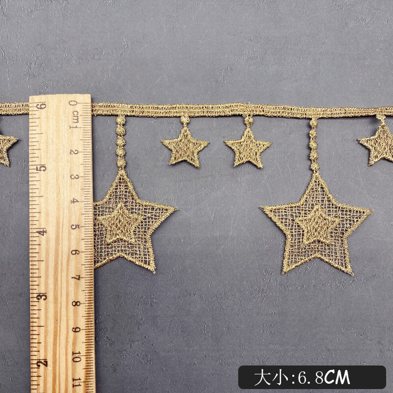 3 ярда вышитая Золотая односторонняя звезда кружевная ткань с кисточкой для одежды аксессуары для одежды
