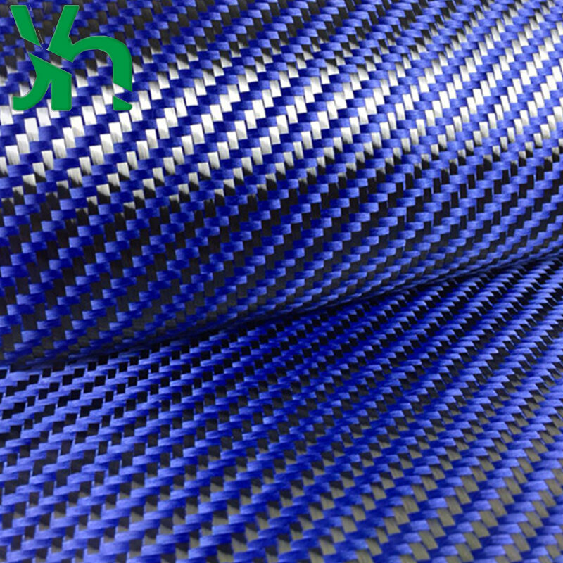 3k240g Blauw En Zwart Kevlar Gemengde Stof 1500D Blauw Kevlar + Zwarte 3K Carbon Fiber, gebruikt Voor Oppervlak Decoratie