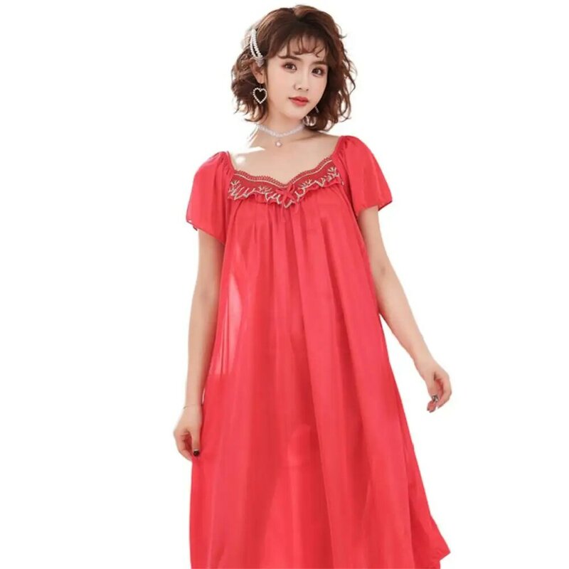 Пикантное женское дышащее платье-миди большого размера с коротким рукавом, одежда для сна, пижама